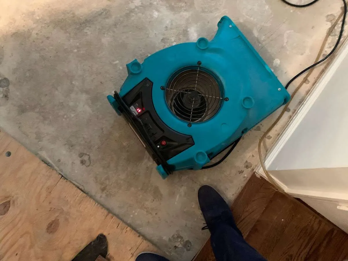Air mover drying subfloor during Leak Detection & Repair in Park City
